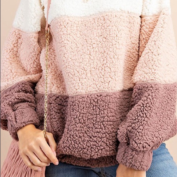 🆕 Fall Winter Sweater Weather Faux Sherpa Pullover With Pockets Long Sleeve - Picture 7 of 9